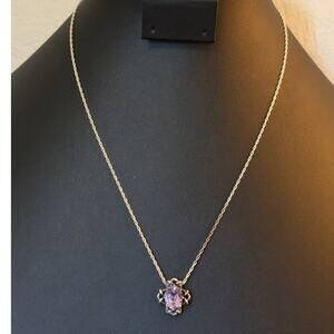 Vintage 925 Sterling Amethyst Pendant Sterling Chain 18" Necklace